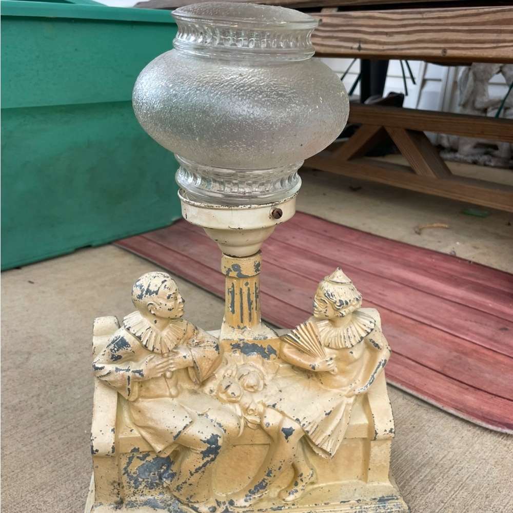 Antique Art Deco Lamp Figural Harlequin Czech End of Day